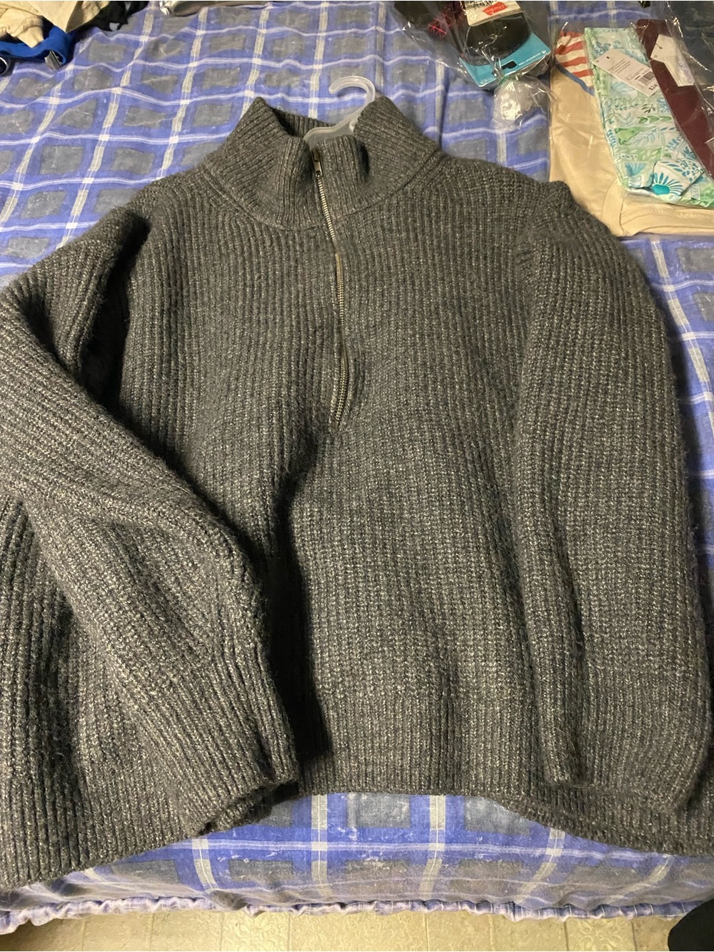 Men's Half-Zip Ribbed Sweater - Charcoal Gray